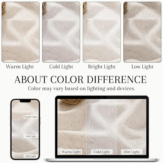 Nanspring Beige Linen Curtains for Living Room 2 Panels Set 84 Inch Neutral Linen Textured Back Tab and Rod Pocket Boho Light Filtering Drapes Panels for Farmhouse Bedroom Nursery 52 x 84 Inch