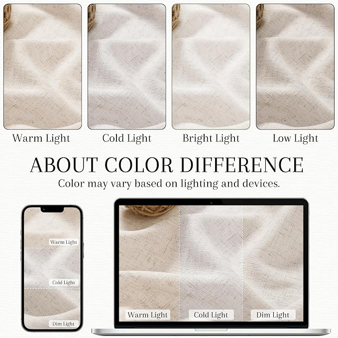 Nanspring Extra Long Linen Curtains 108 Inch Length for Living Room 2 Panels Set Floor to Ceiling Back Tab Neutral Privacy Drapes Semi Sheer Light Filtering for Bedroom Boho Beige W50 x L108