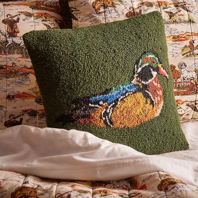 Camp Wandawega Wood Duck Hook Throw Pillow, Vintage Lodge Decorative Pillow, 14" Square