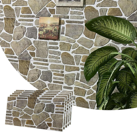 Dundee Deco 3D Wall Panels - Cladding, Grey Caramel White Stone Look Wall Paneling, Styrofoam Facing for Interior and Exterior Applications, DIY, Set of 5, Covers 27 sq ft