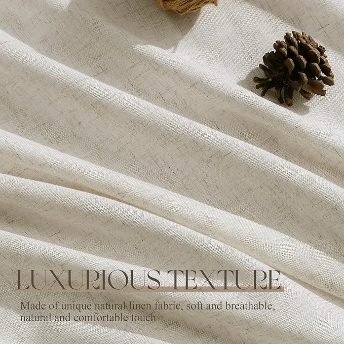 Jowels Sand Beige Linen Curtains 84 Inch Long 2 Panels for Living Room | Light Filtering Semi Sheer Curtain, Back Tab Pocket Pleated Look, Boho Farmhouse Textured Privacy Drapes for Bedroom Window