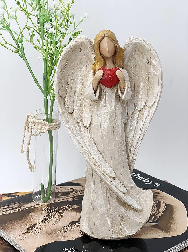 Hodao 8.75inch Resin Praying Angel Sculpture Figurine for Gifts Home Decoration Praying commemorating Angel Statue, exquisitely Carved and Hand-Painted Characters (with Hear)