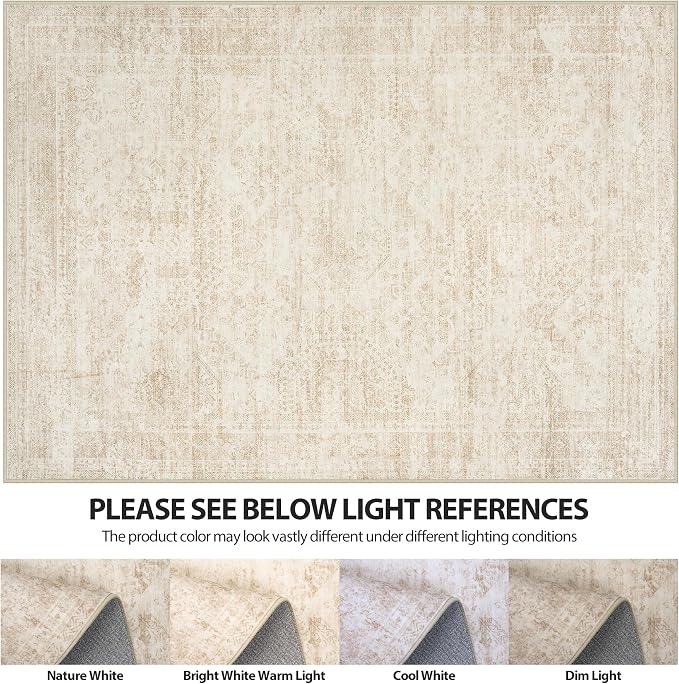 9x12 Area Rugs for Living Room Rug Washable: Abstract Large Rug for Dining Room Bedroom Carpet Non Slip 9 by 12 Indoor Modern Nursery Home Office Beige