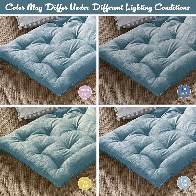 Intelligent Design Edelia Foldable Poly Chenille Light Weight Lounge Floor Pillow Cushion Tufted Seat for Meditation, Game Playing, Yoga, Reading with Travel Wrap, 74x27, Aqua