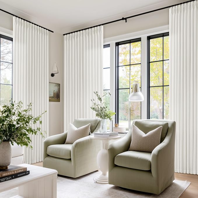 Natural Beige Semi Sheer Pinch Pleated Linen 70 Inch Extra Wide Curtains | Cream Ivory, 120 inch Extra Long Floor To Ceiling, Light Filtering Privacy, Living Room, Burlap Textured, Memory Shape