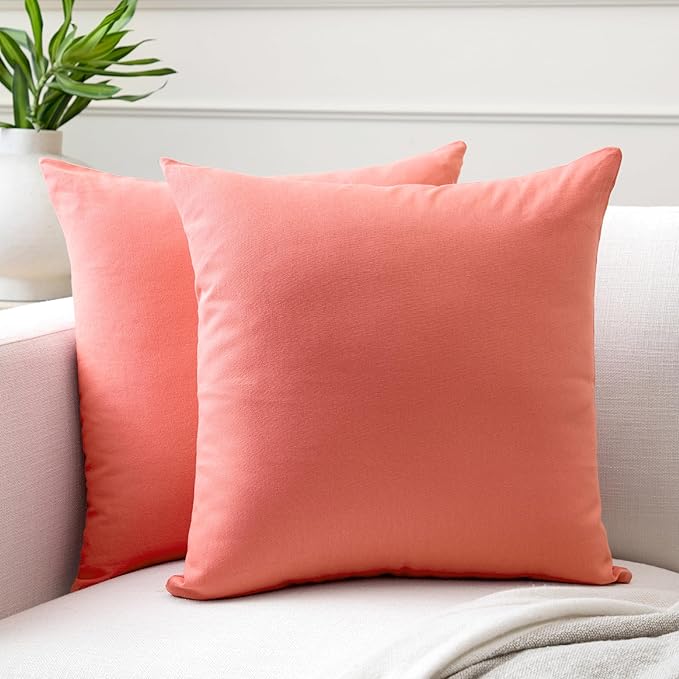Encasa XO Throw Pillow Covers 24x24 in Set of 2 Coral | No Inserts | Cotton Pillow Covers For Living Room, Bed, Sofa, Couch | Decorative Cushion Covers With Improved Zipper