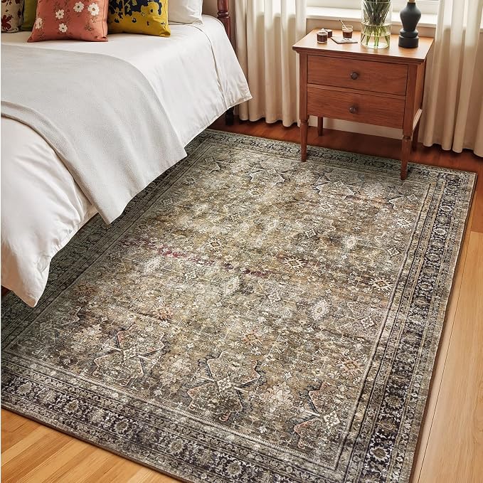 Lofus 6x9 Area Rug for Living Room,Brown Washable Area Rugs with Non-Slip Backing,Soft Boho Carpets for Bedroom Dining Room Home Office Indoor Nursery