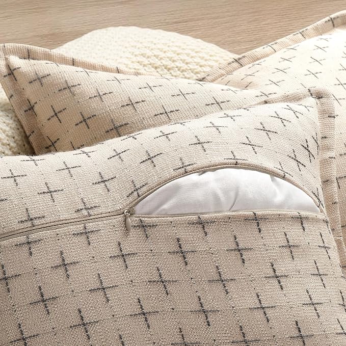 ZWJD 12x20 Pillow Covers Set of 2 Soft Polyester Textured Pillow Covers with Stylish Flange Edge Cozy Farmhouse Throw Pillows for Couch Bed Sofa Living Room