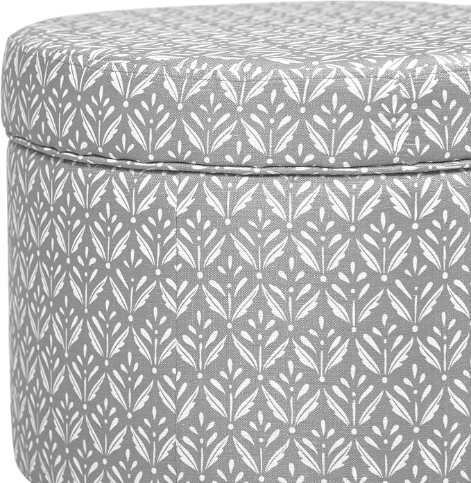 HomePop 19" Round Storage Ottoman - Light Grey Print