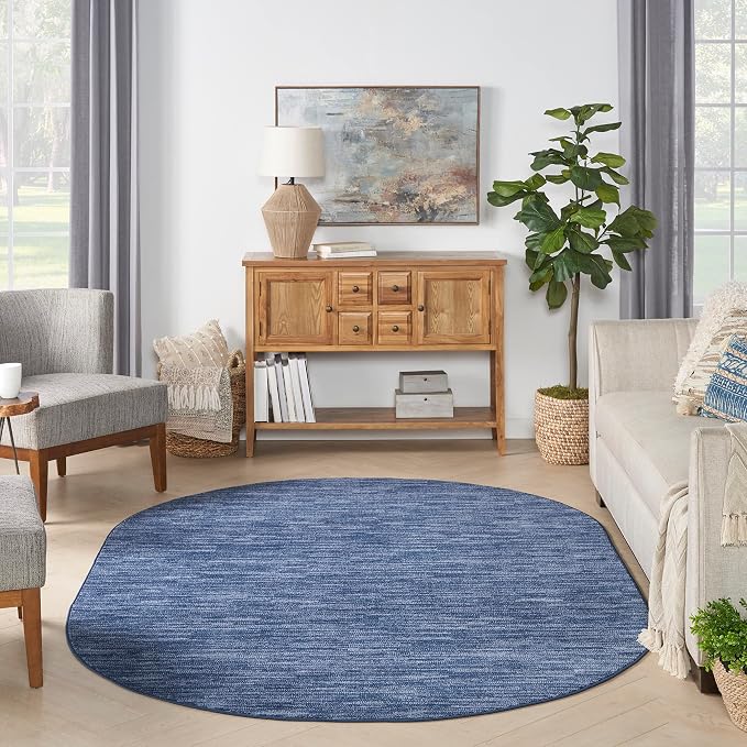Nourison Home Nourison Essentials Navy Blue 6' x 9' Oval Area Rug - Easy Clean, Non Shedding, Bed Room, Living Room, Dining Room, Kitchen (6' x 9' Oval)