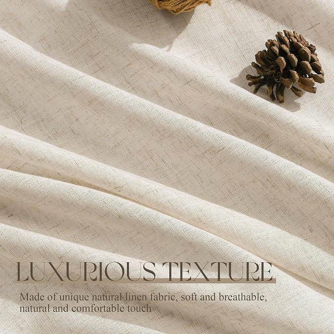 Jowels Cream Linen Curtains 54 Inch Long 2 Panels for Living Room | Beige Flax Light Filtering Sheer Curtain,Back Tab Pocket Pleated Look,Farmhouse Textured Privacy Drapes for Bedroom Window