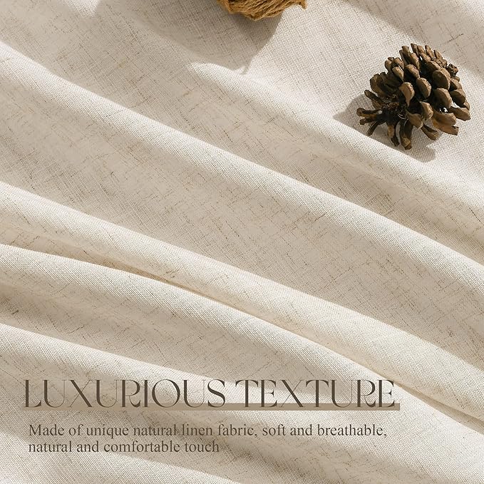 Jowels Cream Linen Curtains 80 Inch Long 2 Panels for Living Room | Beige Flax Light Filtering Sheer Curtain,Back Tab Pocket Pleated Look,Farmhouse Textured Privacy Drapes for Bedroom Window