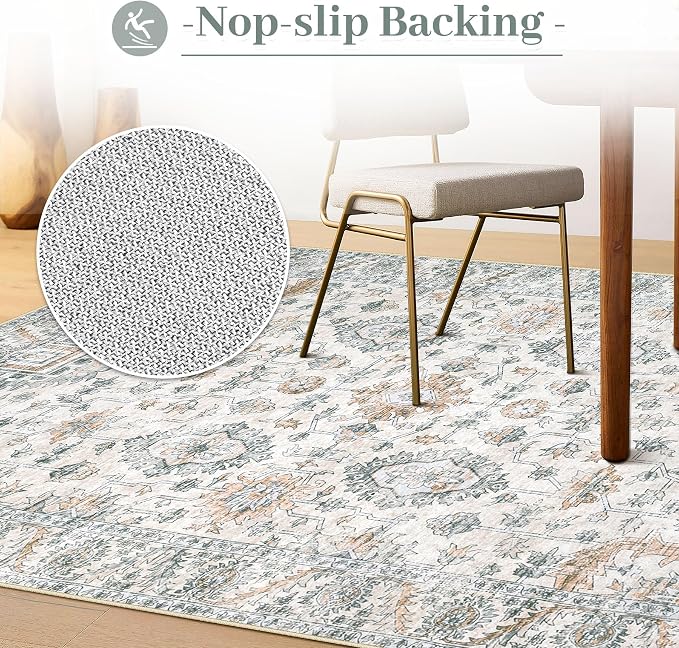 XLUEZ Area Rug 10x12 Living Room Rugs, Machine Washable Vintage Distressed Boho Area Rug Non-Slip Soft Low Pile Large Indoor Rugs for Bedroom Kitchen Dining Room Office(Brown Green,10'x12')