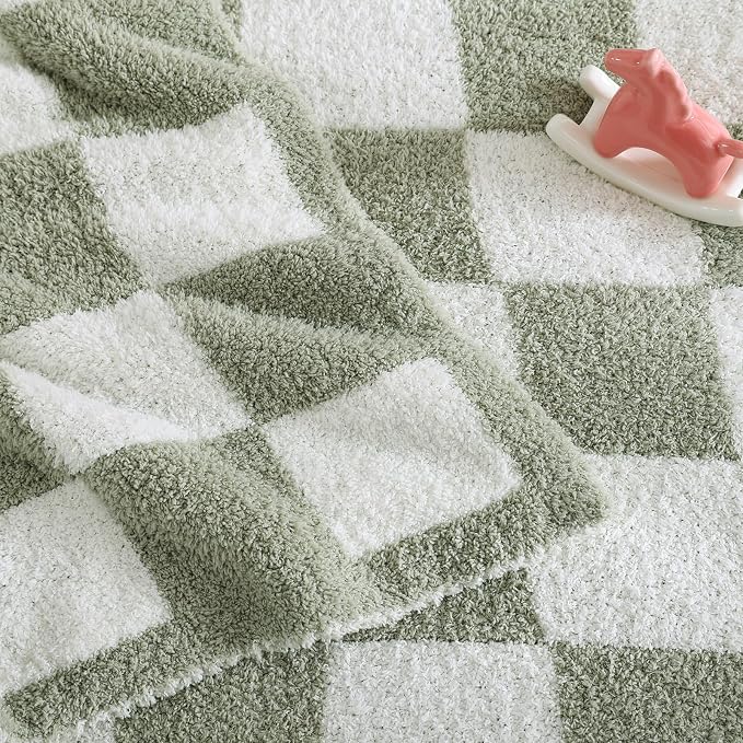 WRENSONGE Soft Checkered Throw Blanket for Couch-Cozy Warm Knitted Blankets | Lightweight Fluffy Decor for Boys & Girls, Sofa, Chair, Bed, 30x40in,Sage Green