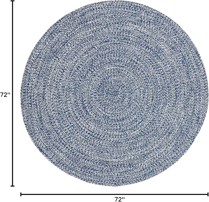Superior Indoor/Outdoor Area Rug, Dual-Tone Reversible Braided Floor Decor for Patio, Front Porch, Entryway, Living Room, Office, Nursery, Artistic Home, 6' Round, Denim Blue-White