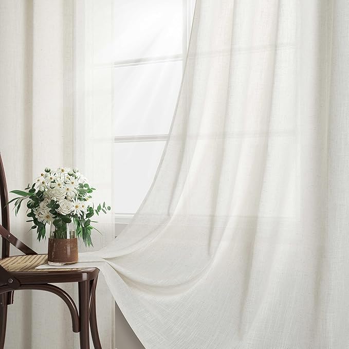 Cream 72 Inch Long Linen Curtains 2 Panels Set for Living Room Dining Grommet Linen Drapes Light Filter Boho Farmhouse Neutral Semi Sheer Curtain 72 Inches Length for Closet Cabin Bedroom Ivory
