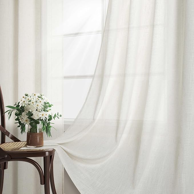 Ivory Linen Curtains 63 Inch Length 2 Panels Set for Bedroom Cream Grommet Light Filtering Cotton Flax Drapes White Oatmeal Neutral Modern Boho Natural 63 Inch Sheer Curtains for Dining Room Window