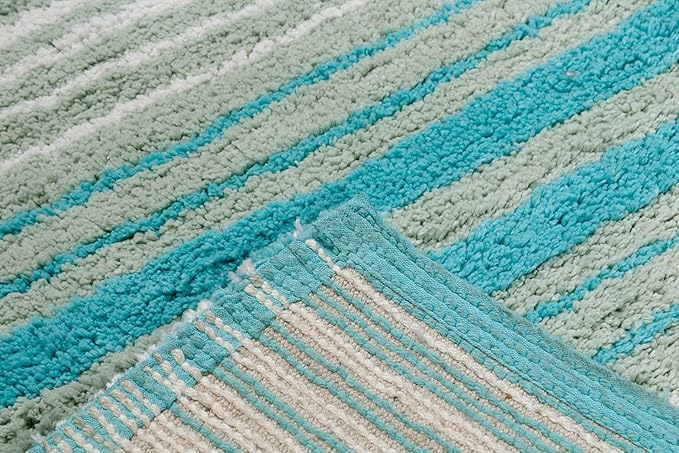 Home Weavers 100% Cotton Gradiation Collection Bathroom Décor, Washable Rug, Bathroom Mat, Kitchen Mat, Bathroom Rug Set, Bath Mat Set, Bath Floor Mat Non Slip, 3 Piece Set with Contour, Turquoise