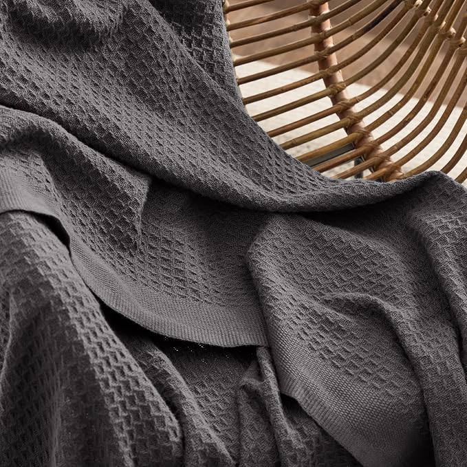 Bedsure 100% Cotton Blanket Full Size for Bed - Breathable and Soft for Summer, Thick Cozy Waffle Weave Blanket Gifts for Women, Dark Grey, 80x90 Inches