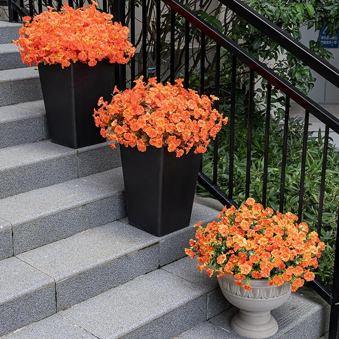 Nigirior Artificial Fake Mums for Outdoor 16 Bundles Fall Orange Morning Glory for Halloween Decorations