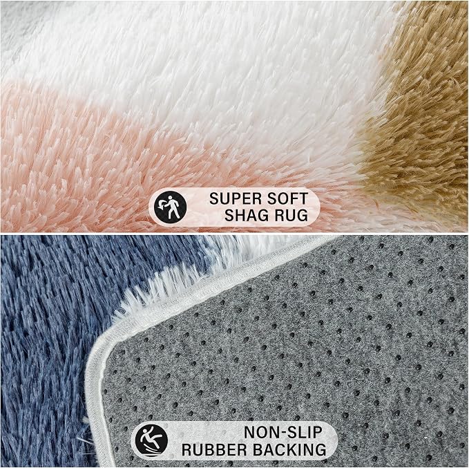 PureCozy Checkered Rug 5x8 for Living Room, Modern Rainbow Shag Rug Super Soft Washable Indoor Fuzzy Carpet Non-Slip Fluffy Rugs for Bedroom Home Aesthetic Decor