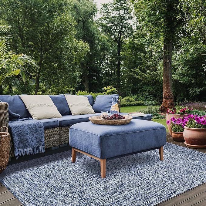 Superior Large Indoor/Outdoor Area Rug, Multi-Tone Reversible Braided Floor Decor for Patio, Front Porch, Entryway, Living Room, Office, Nursery, Artistic Home, 4' x 6', Denim Blue-White