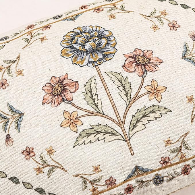 ISAENNE Designer Vintage Linen Throw Pillow Cover,18"x18"-Cornucopia B | Elegant French Square Pillow Cover,Concealed Zipper Design,Floral Pattern,Sofas,Bedroom,Living Room,Lounge Chairs