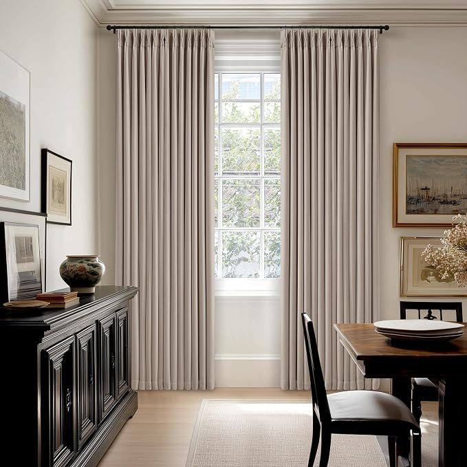 TWODRAPES 92 Inch Long Pinch Pleated Blackout Curtains for Bedroom Living Room Linen Blend 100% Blackout Sliding Door Curtains, Cozy Modern Privacy Protection Curtains 92 Inches Burlywood Birch