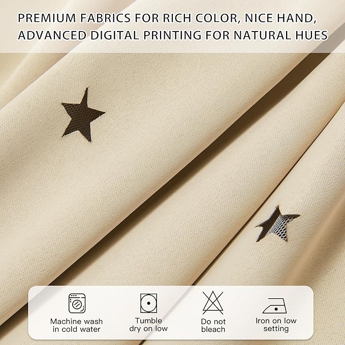 XiDi Beige Curtains with Sheer Overlay for Living Room Bedroom Small Window 2 Panels 80% Blackout Double Layer Star Curtains for Kids Girls Room Darkening Grommet Drapes with Tiebacks W34 X L45