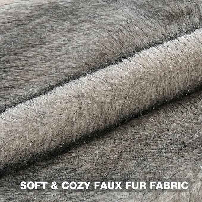 FUTEI Pack of 2 Faux Raccoon Fur Plush Throw Pillow Covers 18x18 Inch Soft Fluffy Farmhouse Decorative Cushion Case Modern Luxury Accent for Couch Bed Living Room, Beige Gray