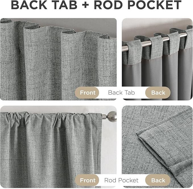 Joydeco Blackout Curtains for Bedroom - 100% Light Blocking 2 Panels Light Grey Drapes 37" W x 96" L, Thermal Insulated Room Darkening Curtains, Linen Textured for Living Room, Rod Pocket & Back Tabs
