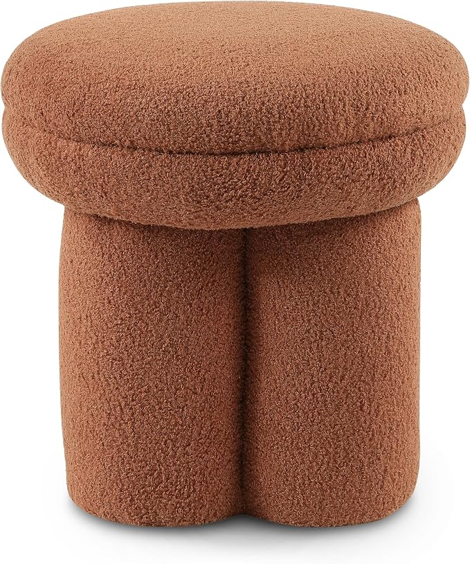 Furniture of America Rami Modern 17-inch Mushroom-Shape Upholstered Ottoman with Tri-Pillar Pedestal, Vanity Stool Chair, Small Foot Stool for Bedroom, Living Room, Entryway, Saddle Brown