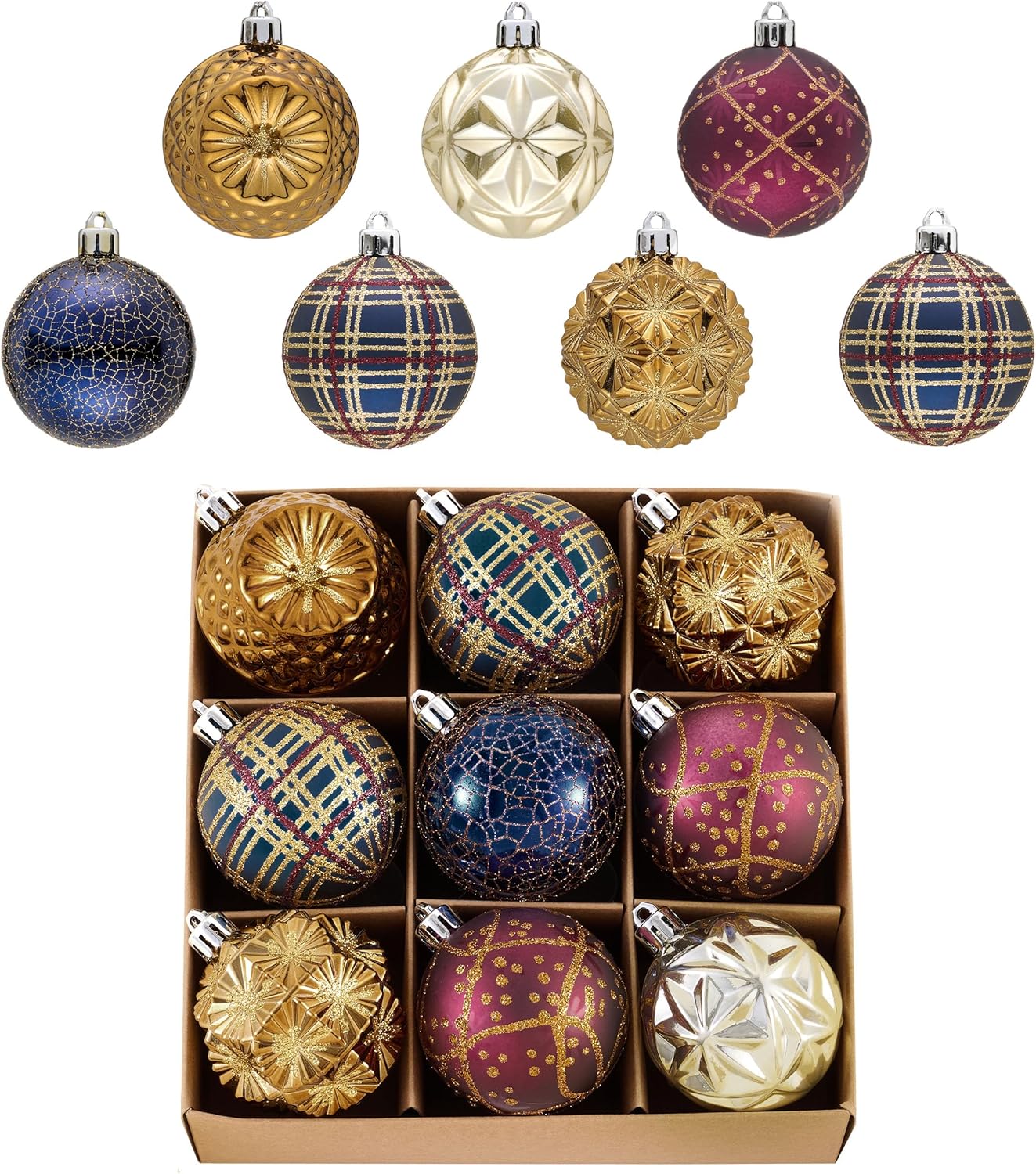 Valery Madelyn Ornaments for Christmas Trees, 9ct 2.36 Inches Bronze Copper Gold and Purple Shatterproof Christmas Tree Decorations, Luxury Hanging Ball Ornaments for Xmas Holiday Party Decor