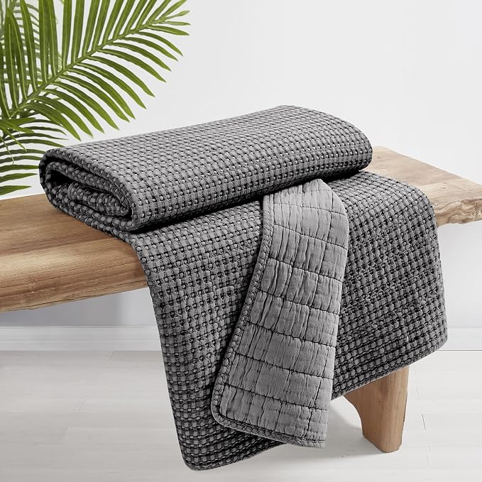 Levtex Home - Mills Waffle - Throw - Charcoal Cotton Waffle - Throw Size 50 x 60in.