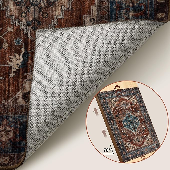 Tangsoo 3x8 Washable Runner Rug for Hallways, Non Slip Vintage Runner Rug, Soft Low Pile Long Rug Runner, Print Distressed Carpet Runners for Kitchen Bedroom Entryway Bathroom Living Room
