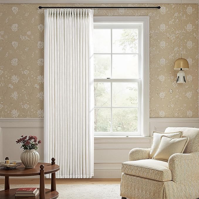 60 Inch Extra Wide Pinch Pleated Curtains 102 Inch Length for Living Room Large Window Drapes Light Filtering Privacy for Bedroom Back Tab with Hooks Clip Rings Natural 60W x 102L