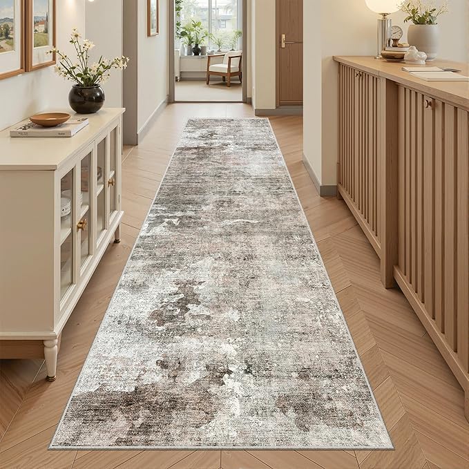 Soalmost Runner Rug 2x8 Washable Non-Slip Hallway Runner Rugs for Kitchen Bathroom Laundry Room Pink/Grey Vintage Floor Carpet Runners for Hallways Entryway