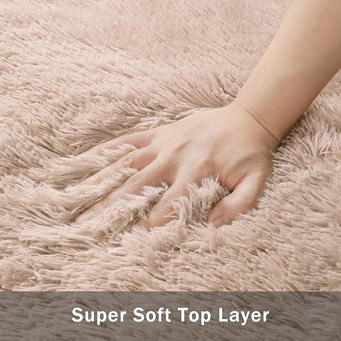 4x6 Area Rug for Living Room:Ultra Soft Fluffy Shag Beige Rugs,Large Fuzzy Plush Indoor Non Slip Carpet Washable Rug for Bedroom Kids Nursery Office Dorm Modern Decor(Beige 4'x6')
