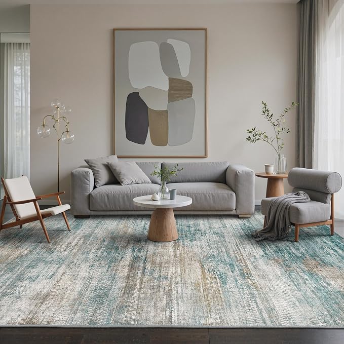 BEIMO Area Rugs 5x7 for Living Room Bedroom, Modern Abstract Machine Washable Rug, Large Soft Low Pile Indoor Floor Carpet with Non Slip Backing for Dining Room, Teal