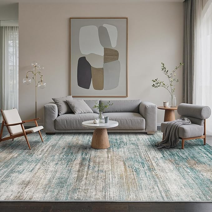 BEIMO Area Rugs 3x5 for Living Room Bedroom, Modern Abstract Machine Washable Rug, Soft Low Pile Indoor Floor Carpet with Non Slip Backing for Entryway, Teal