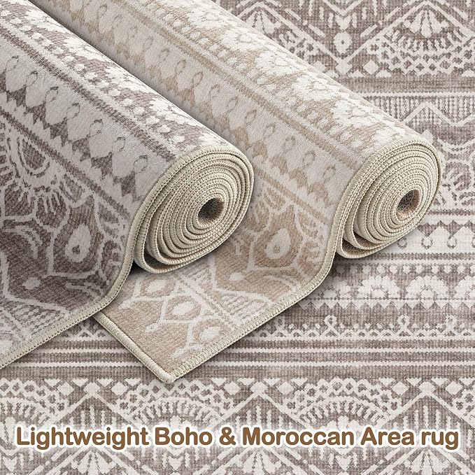 Tortania Area Rug Living Room Rugs - 10x12 Washable Large Soft Neutral Boho Moroccan Bohemian Farmhouse Rug Indoor Floor Carpet for Bedroom Under Dining Table Home Office Decor - Dark Brown