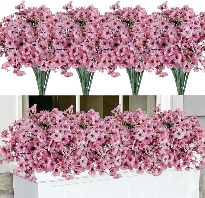 Geegoods Artificial Mums Flowers for Outdoors, 16 Bundles UV Resistant Fake Plastic Pink Flowers for Patio Porch Spring Summer Decor