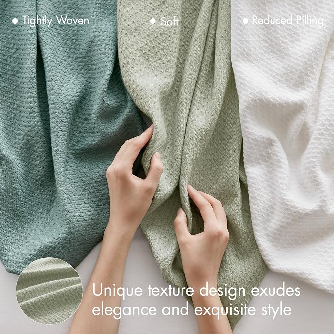 Madison Park 100% Egyptian Cotton Lightweight Summer Blanket, Breathable Waffle Knit Design, Soft Cozy All-Season Throw for Bed, Couch or Sofa, Sage Green Full/Queen Size (90"x90")
