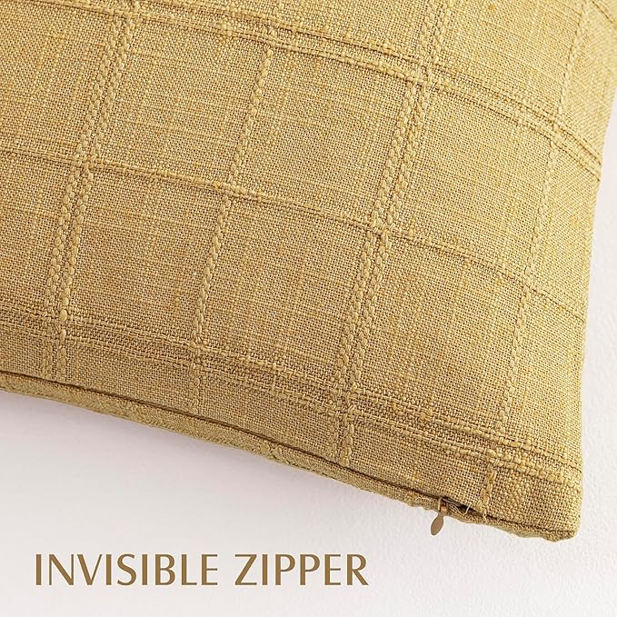 Foindtower Set of 2 Decorative Linen Check Throw Pillow Covers Neutral Farmhouse Vintage Cushion Covers Cozy Modern Boho Accent Home Decor for Sofa Chair Couch Bed Living Room,14×36 Inch,Amber Gold
