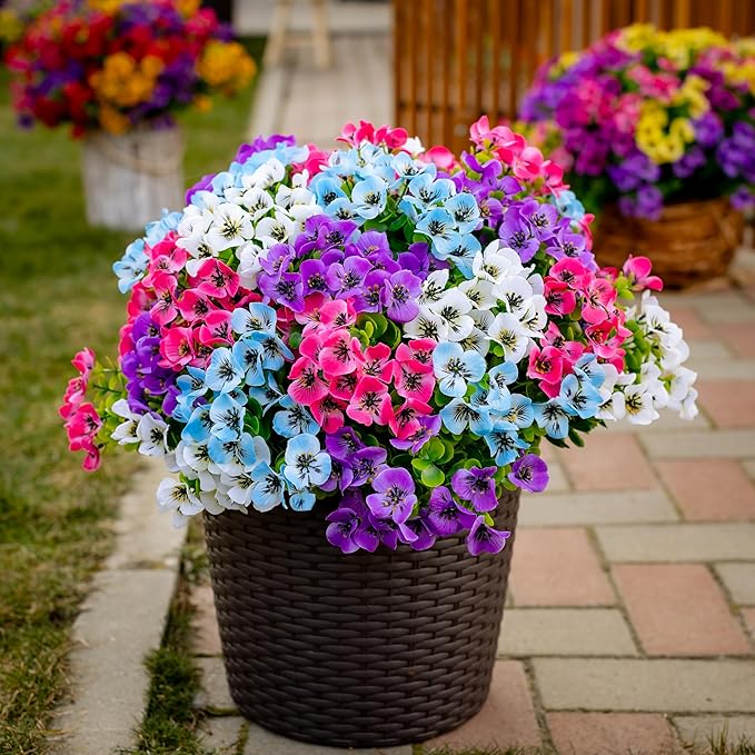 AXYLEX Artificial Flowers Outdoor Shrubs - 16 Bundles Fake Plants UV Resistant No Fade Faux Plastic Greenery Home Garden Porch Decoration Indoor (1, Multi 16-5)