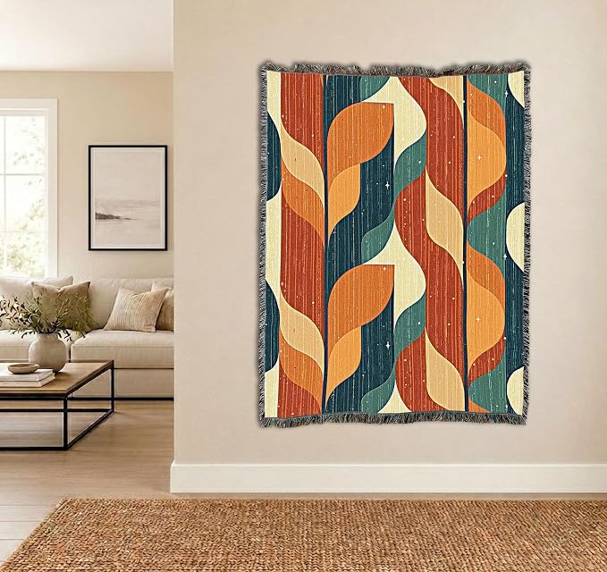 Pure Country Weavers Organic Shapes Blanket - Mid Century Modern - Gift Tapestry Throw Woven from Cotton - Made in The USA (72x54)