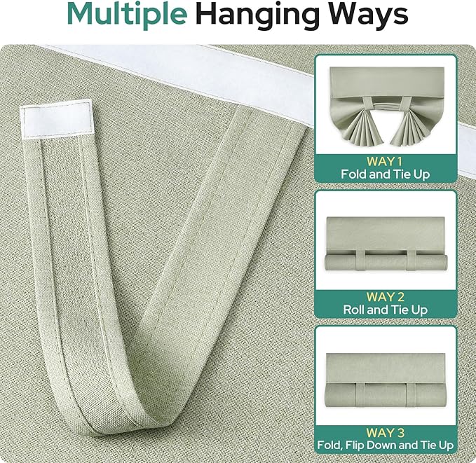 HOMEIDEAS 100% Sage Green Linen Blackout French Door Curtains, Privacy Door Window Curtains, 34 X 68 Inch Room Darkening Blinds, Thermal Insulated Shades for Bedroom, 1 Panel