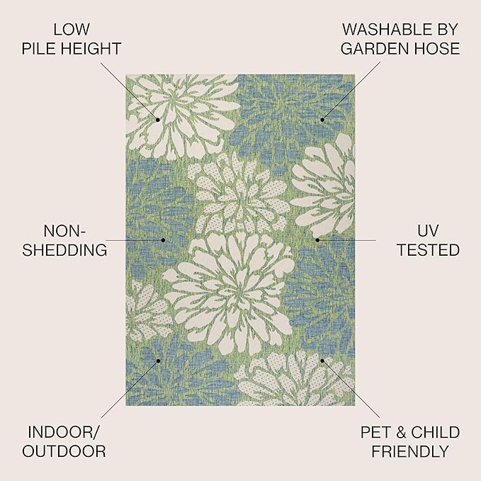 JONATHAN Y Floral Textured Weave Indoor Outdoor Area Rug 3X5 Cream/Green, Zinnia Modern for Backyard, Patio, Porch, Easy-Cleaning, High Traffic, Pet-Friendly, Non-Shedding (SMB110D-3)