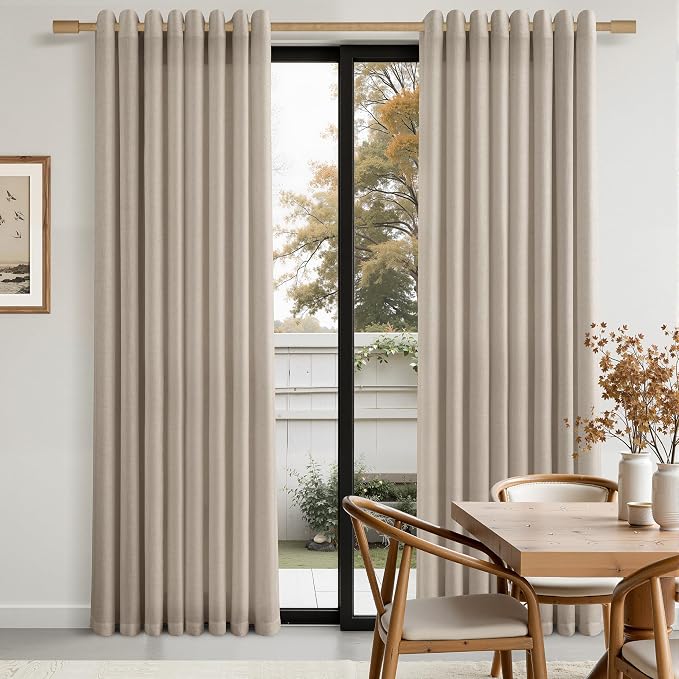 Aersas Cobblestone Grommet Linen Curtains 108 Inches Long for Living Room Bedroom Semi Sheer Light Filtering Neutral Boho Farmhouse 108 Inch Length 2 Panel Set for Large Window 9 Ft