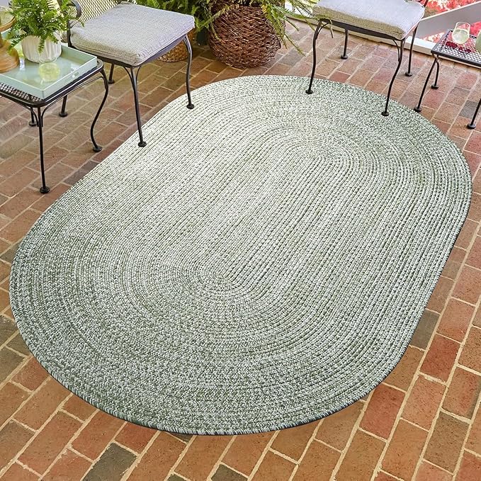 Superior Indoor/Outdoor Area Rug, Dual-Tone Reversible Braided Floor Decor for Patio, Front Porch, Entryway, Living Room, Office, Nursery, Artistic Home, 6' x 9', Green-White